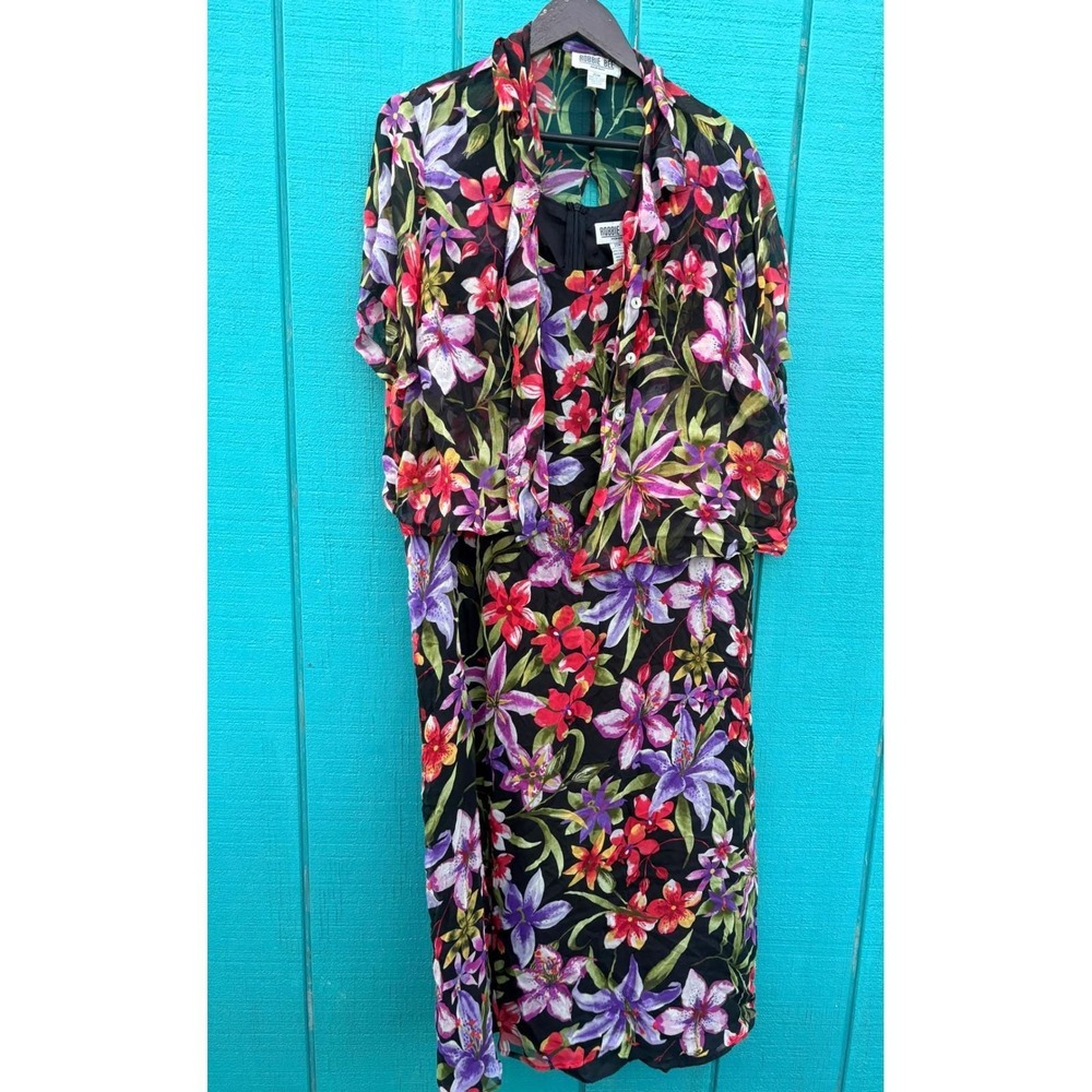 Robbie Bee Artsy 20W Vintage‎ 100% Silk 2 Piece Floral Maxi Dress & Shirt Set